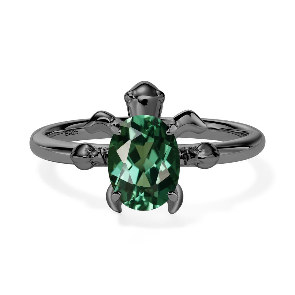 Green Sapphire Turtle Engagement Ring - LUO Jewelry #metal_black finish sterling silver