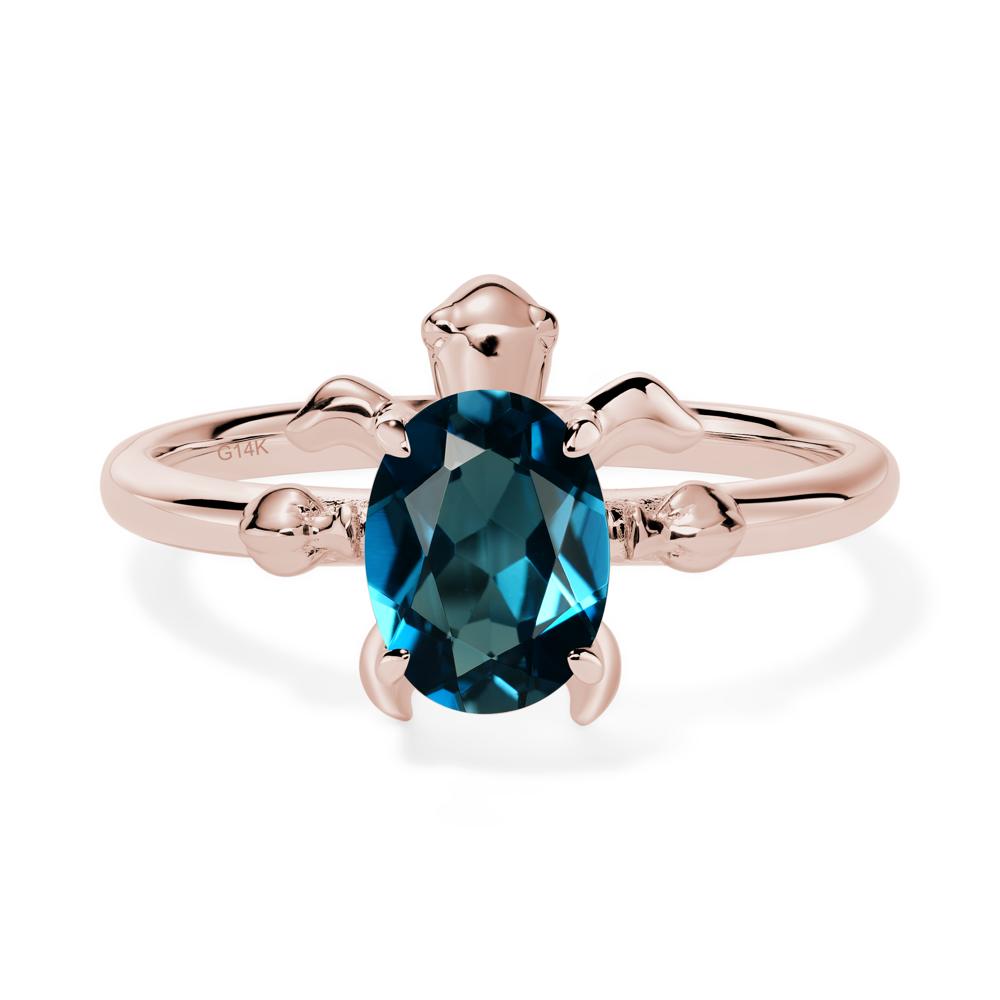 Oval Cut London Blue Topaz Turtle Ring - LUO Jewelry #metal_14k rose gold