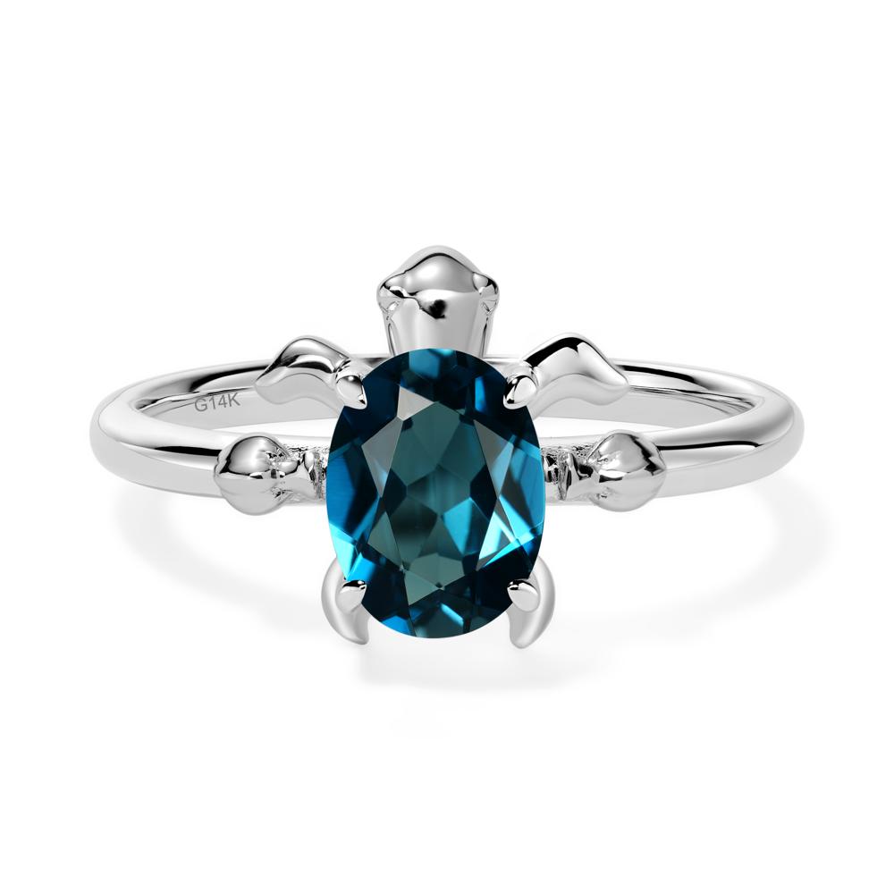 Oval Cut London Blue Topaz Turtle Ring - LUO Jewelry #metal_14k white gold