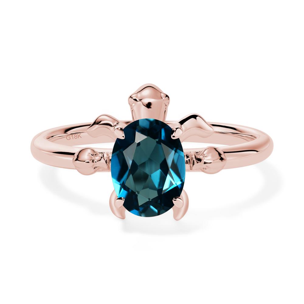 Oval Cut London Blue Topaz Turtle Ring - LUO Jewelry #metal_18k rose gold