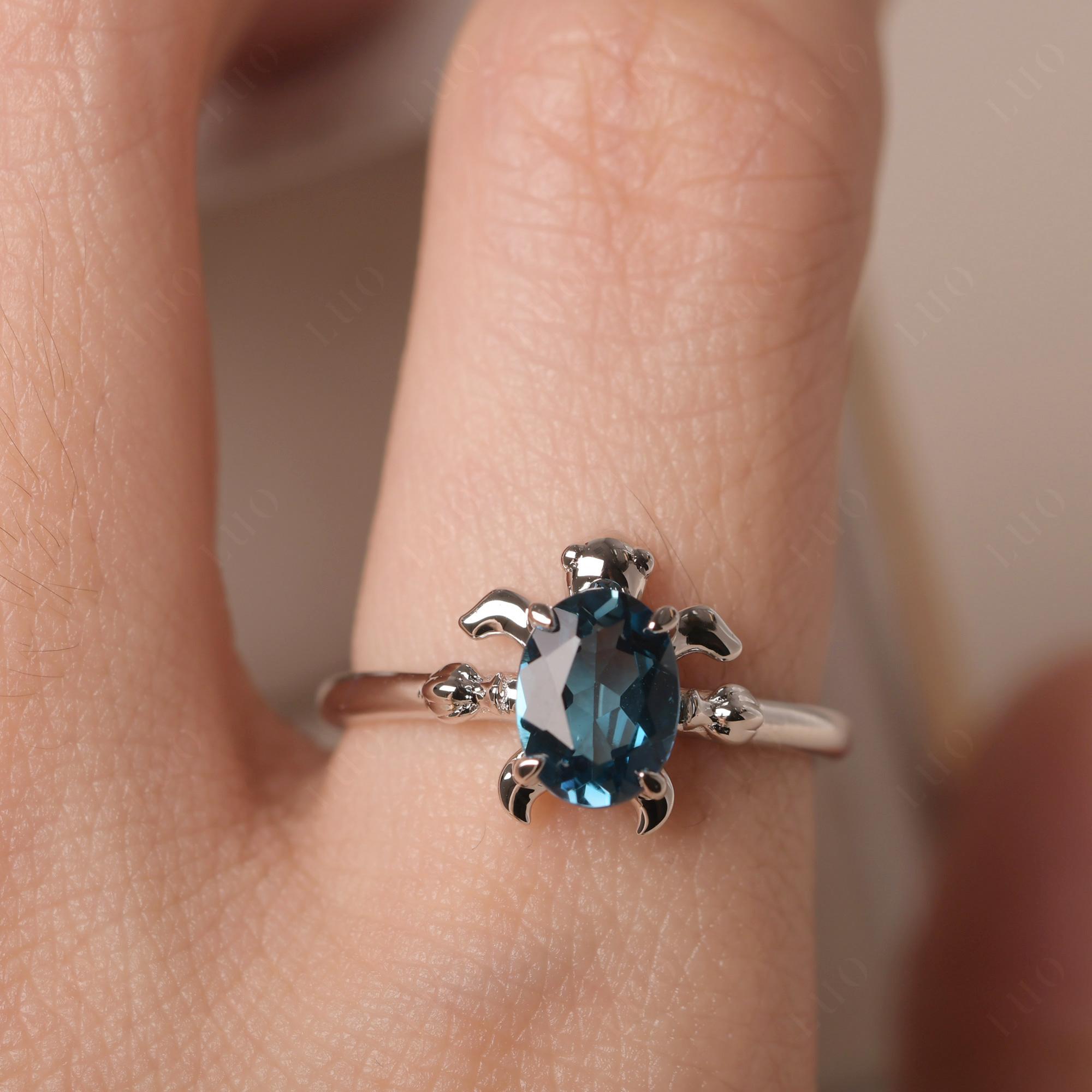 Oval Cut London Blue Topaz Turtle Ring - LUO Jewelry 