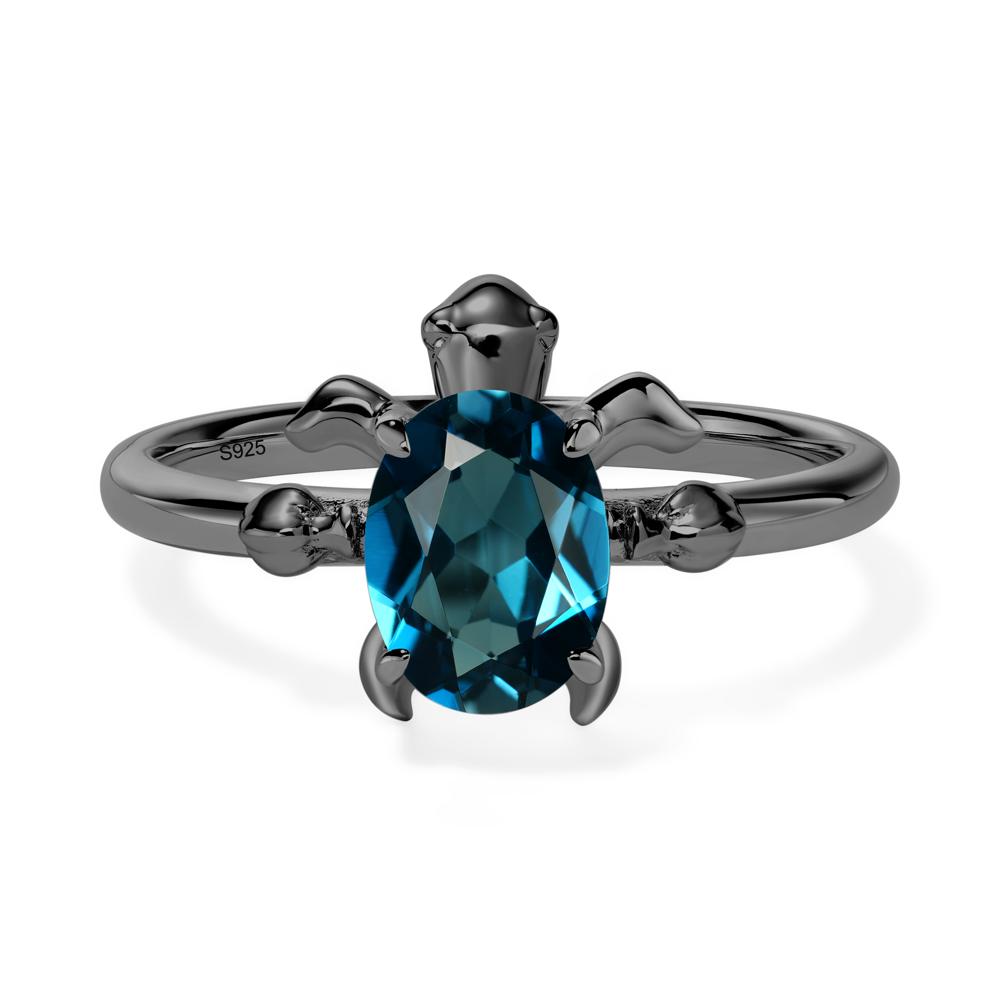 Oval Cut London Blue Topaz Turtle Ring - LUO Jewelry #metal_black finish sterling silver