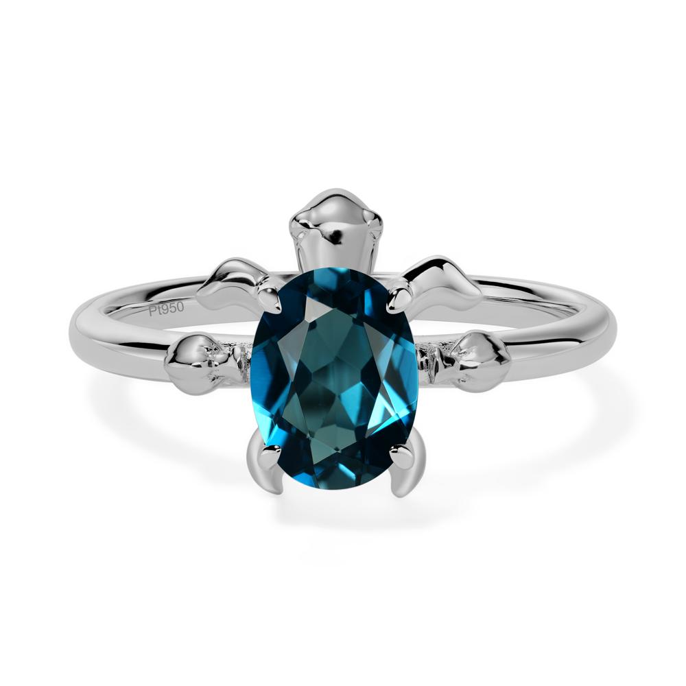 Oval Cut London Blue Topaz Turtle Ring - LUO Jewelry #metal_platinum