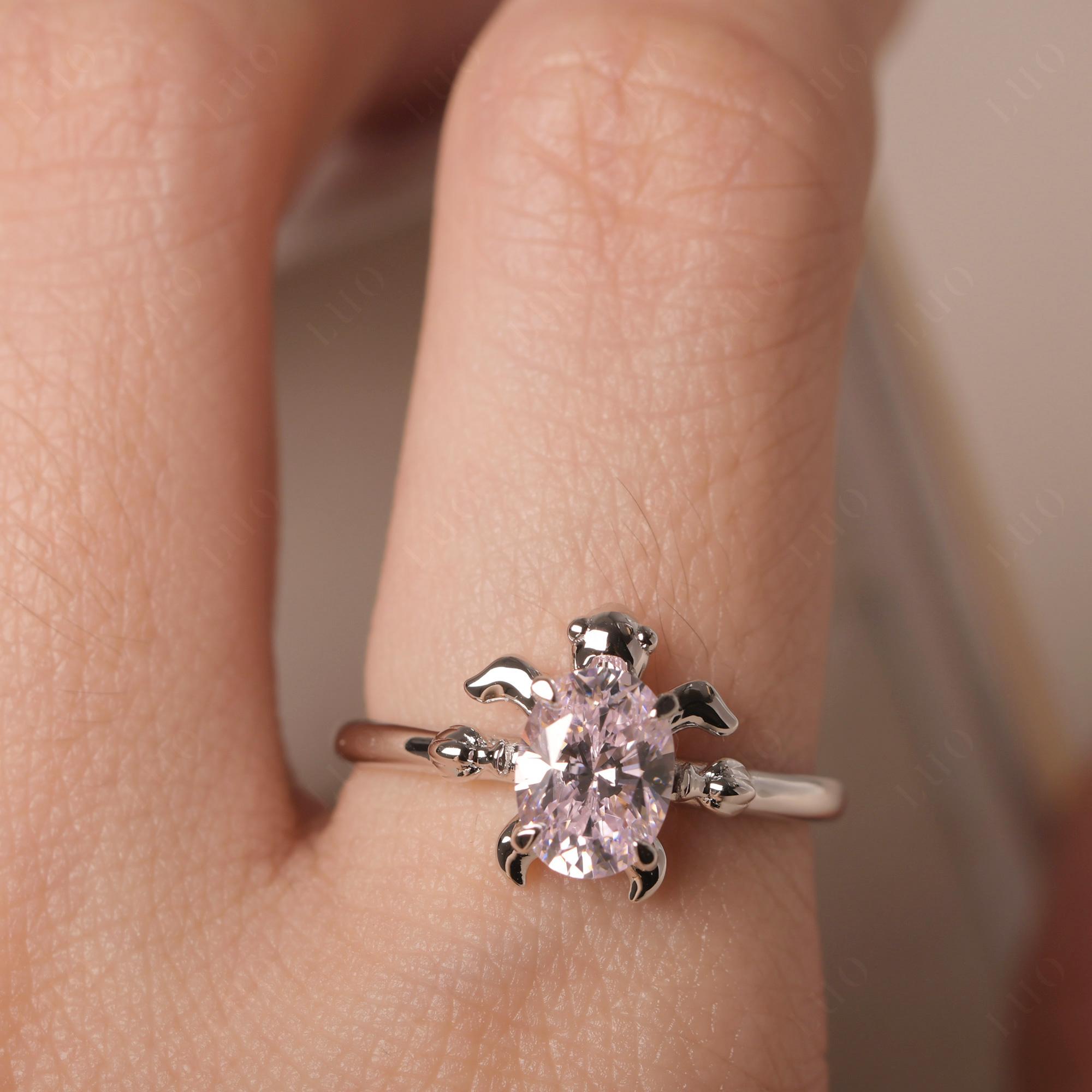 Pink Cubic Zirconia Turtle Ring - LUO Jewelry 