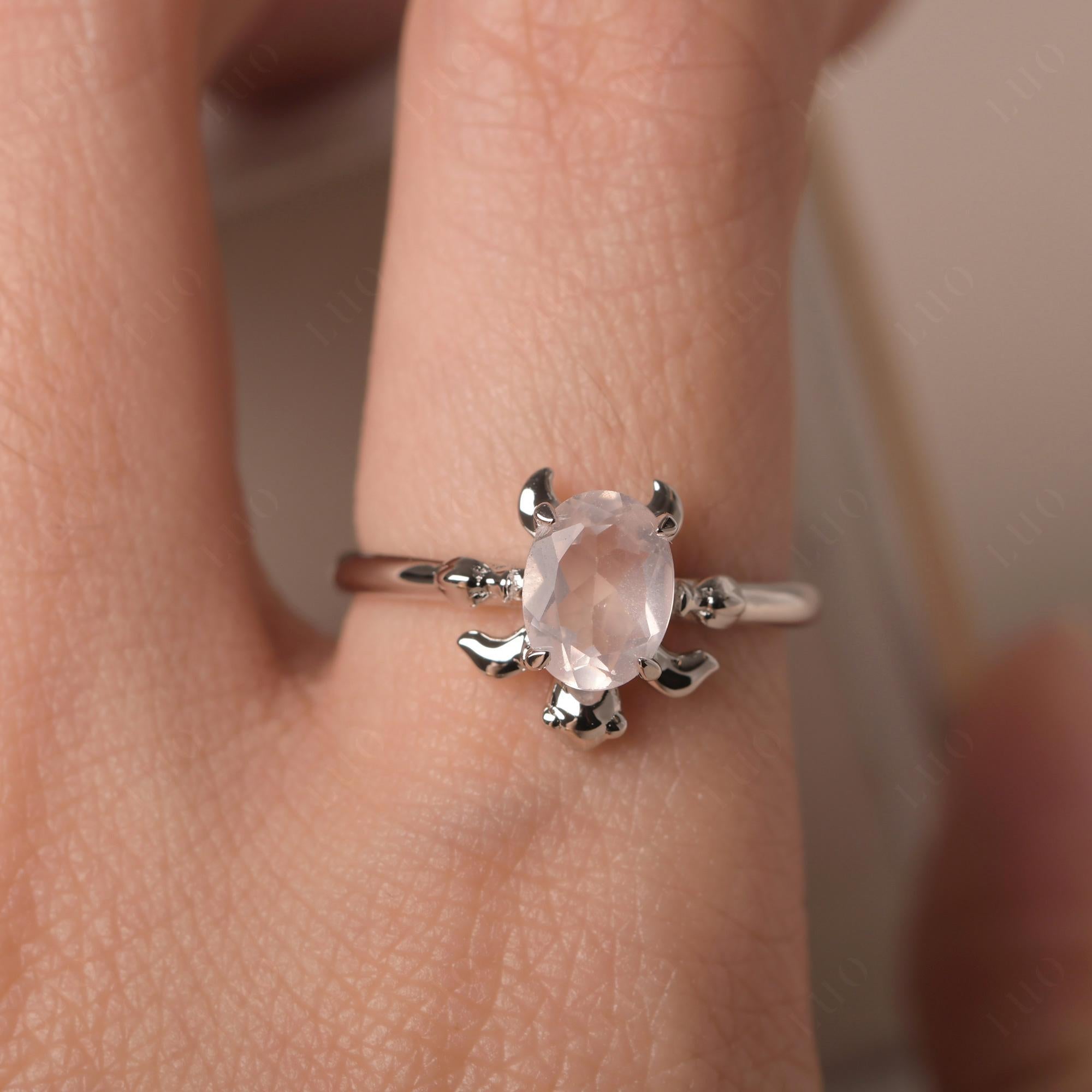 Rose Quartz Turtle Engagement Ring - LUO Jewelry 