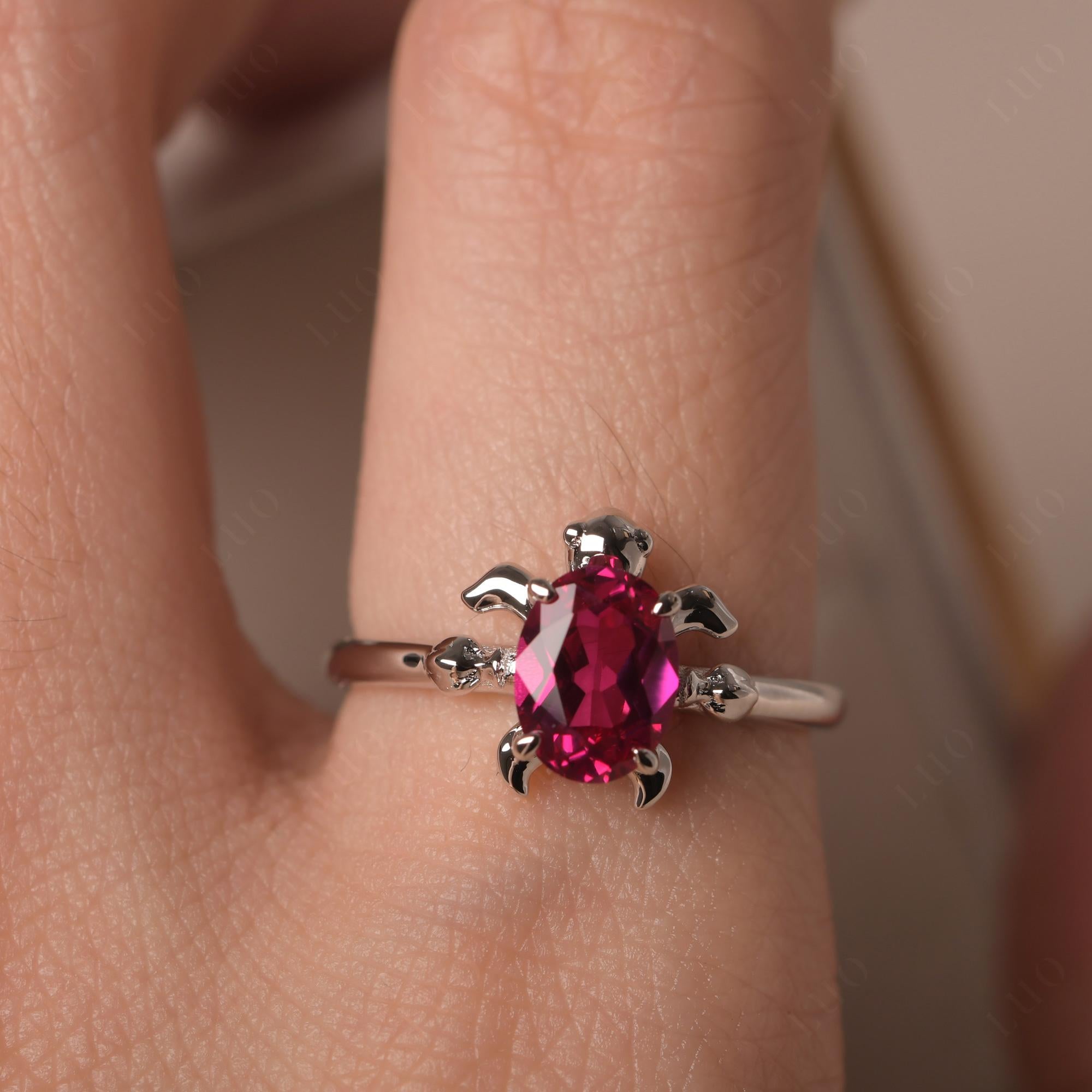 Oval Cut Ruby Turtle Ring - LUO Jewelry 