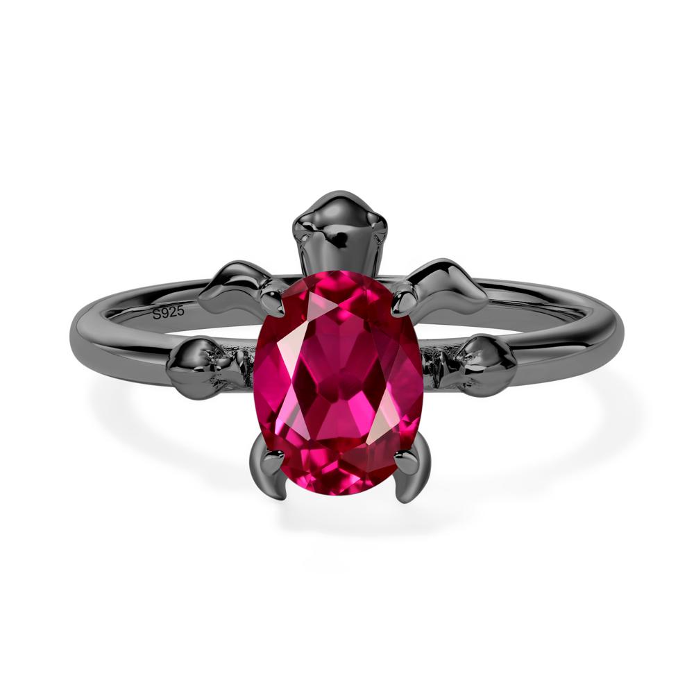 Oval Cut Ruby Turtle Ring - LUO Jewelry #metal_black finish sterling silver