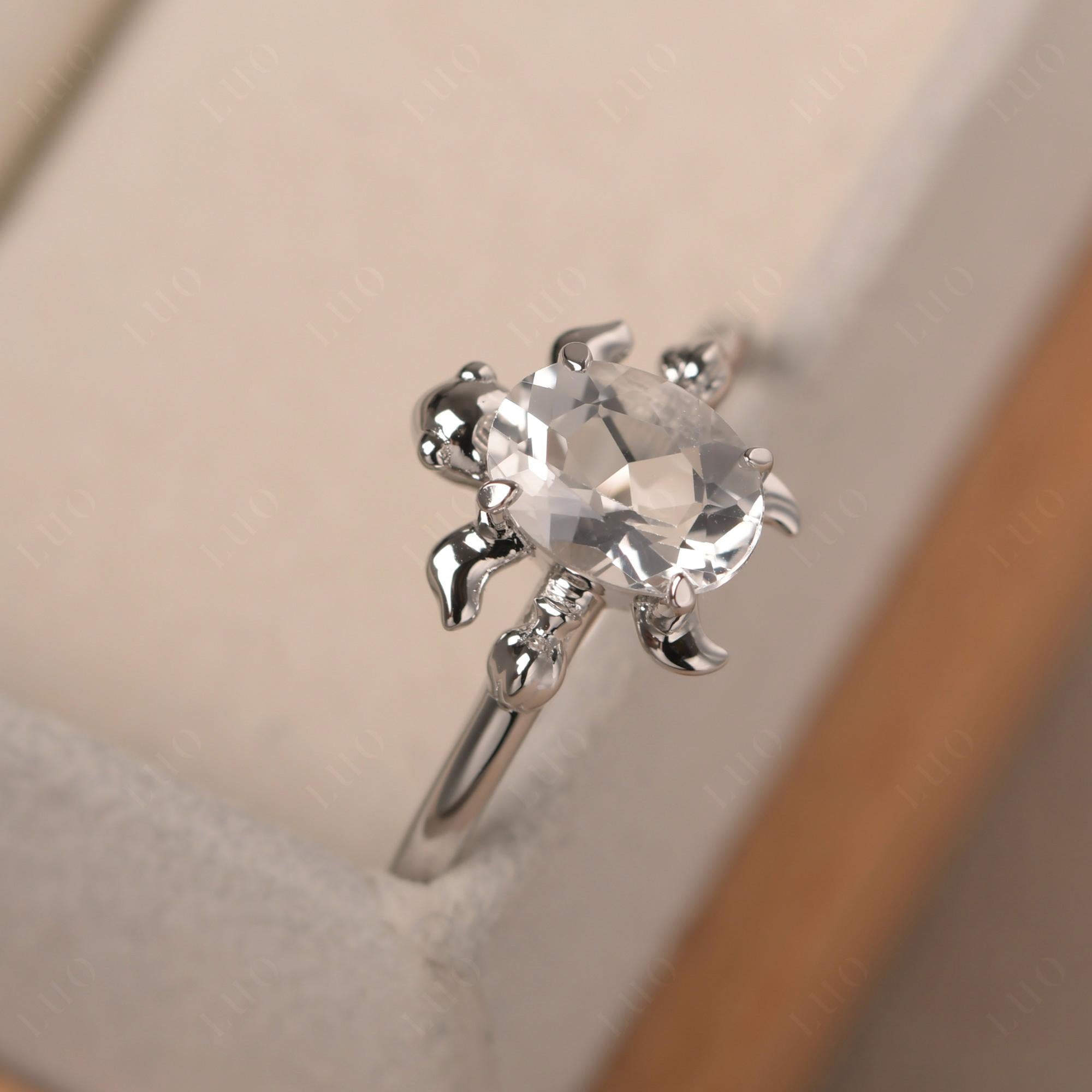 White Topaz Turtle Engagement Ring - LUO Jewelry 