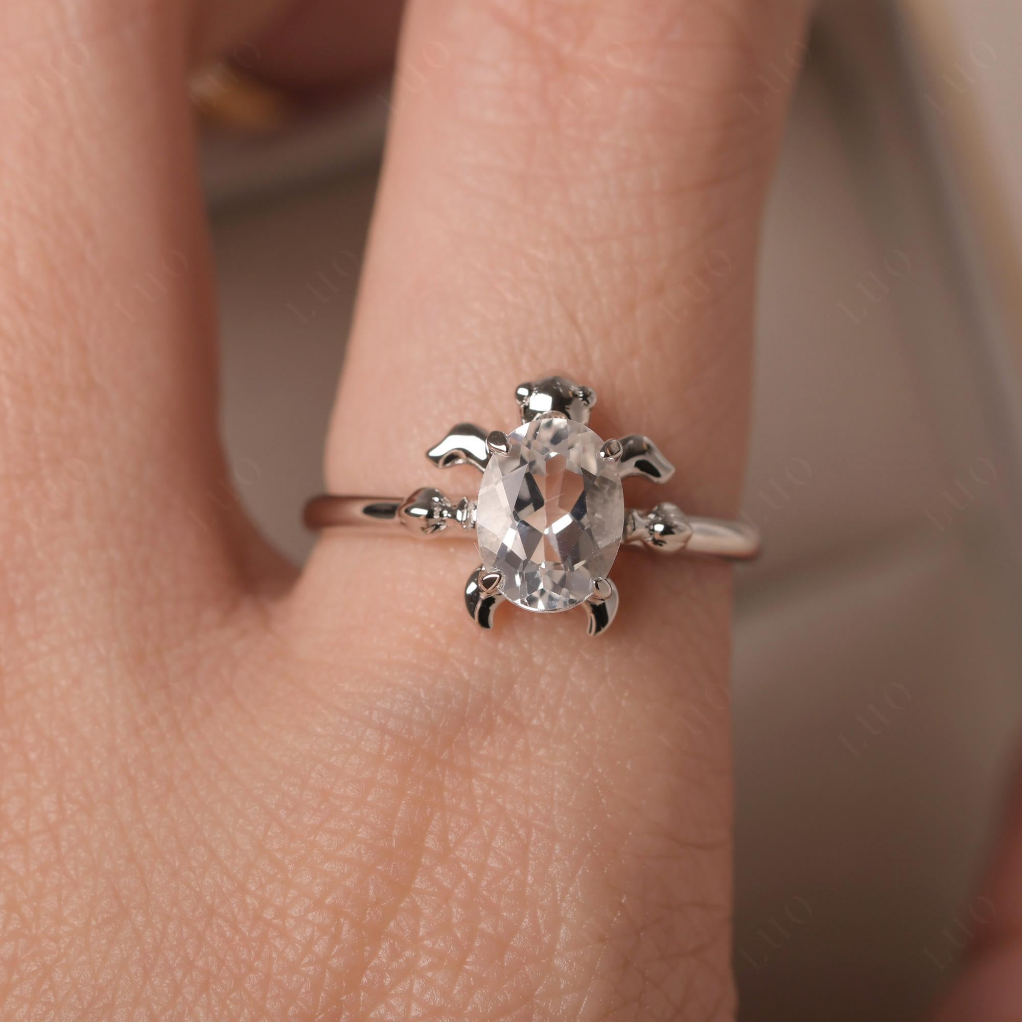 White Topaz Turtle Engagement Ring - LUO Jewelry 