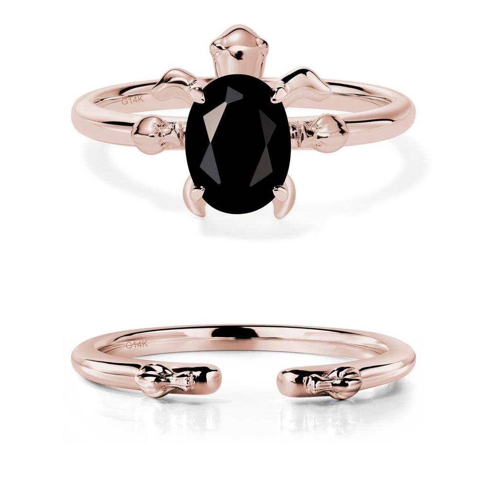 Black Spinel Sea Turtle Ring - LUO Jewelry #metal_14k rose gold