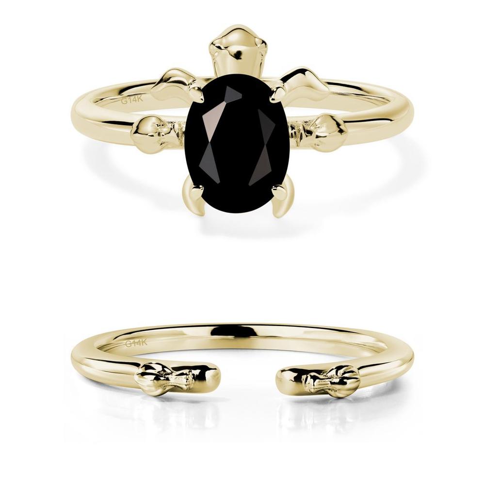 Black Spinel Sea Turtle Ring - LUO Jewelry #metal_14k yellow gold