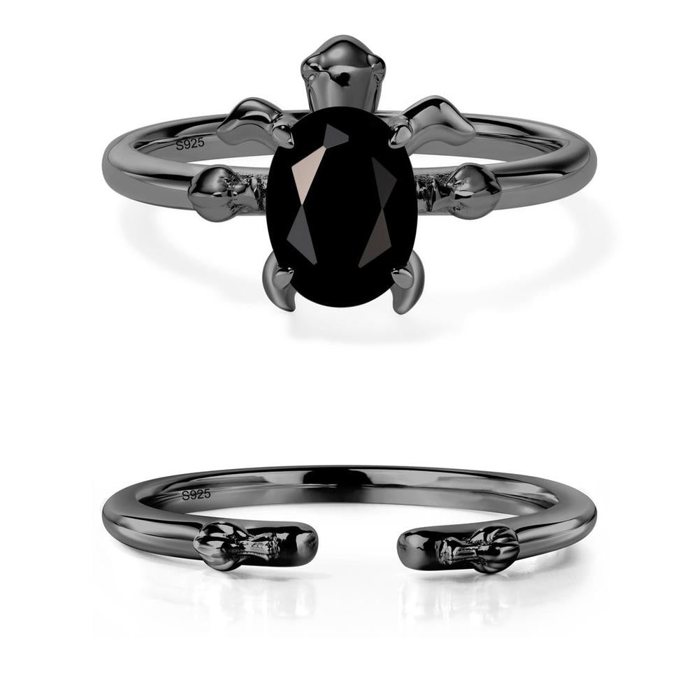 Black Spinel Sea Turtle Ring - LUO Jewelry #metal_black finish sterling silver