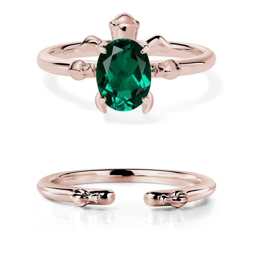 Oval Cut Emerald Turtle Ring - LUO Jewelry #metal_14k rose gold