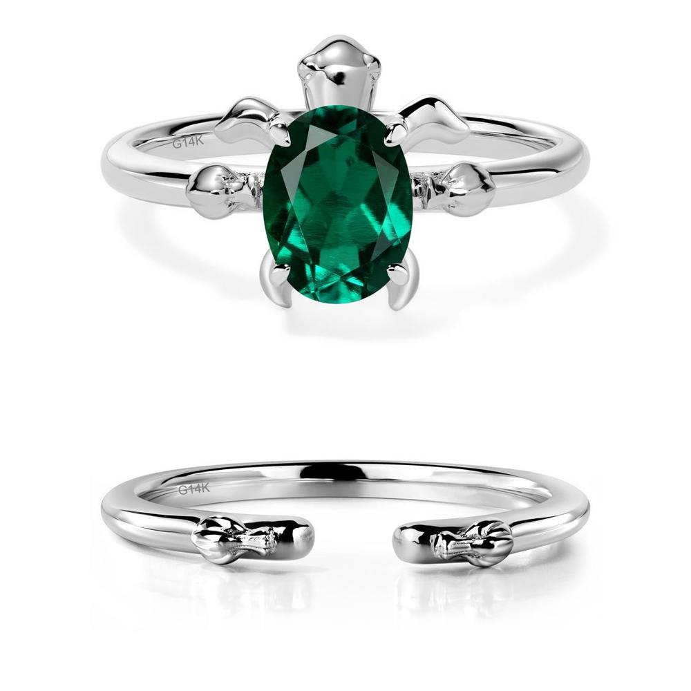 Oval Cut Emerald Turtle Ring - LUO Jewelry #metal_14k white gold