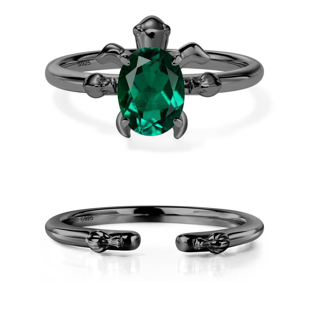 Oval Cut Emerald Turtle Ring - LUO Jewelry #metal_black finish sterling silver