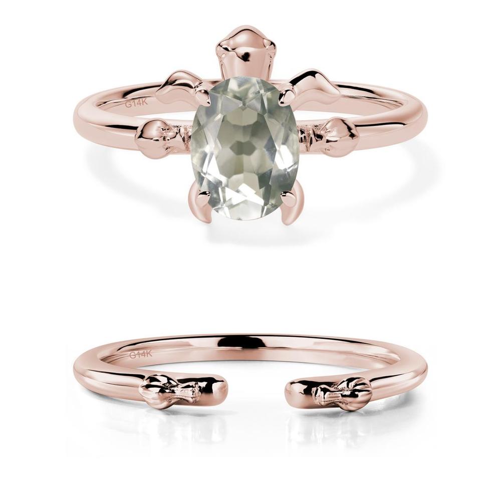 Green Amethyst Sea Turtle Ring - LUO Jewelry #metal_14k rose gold