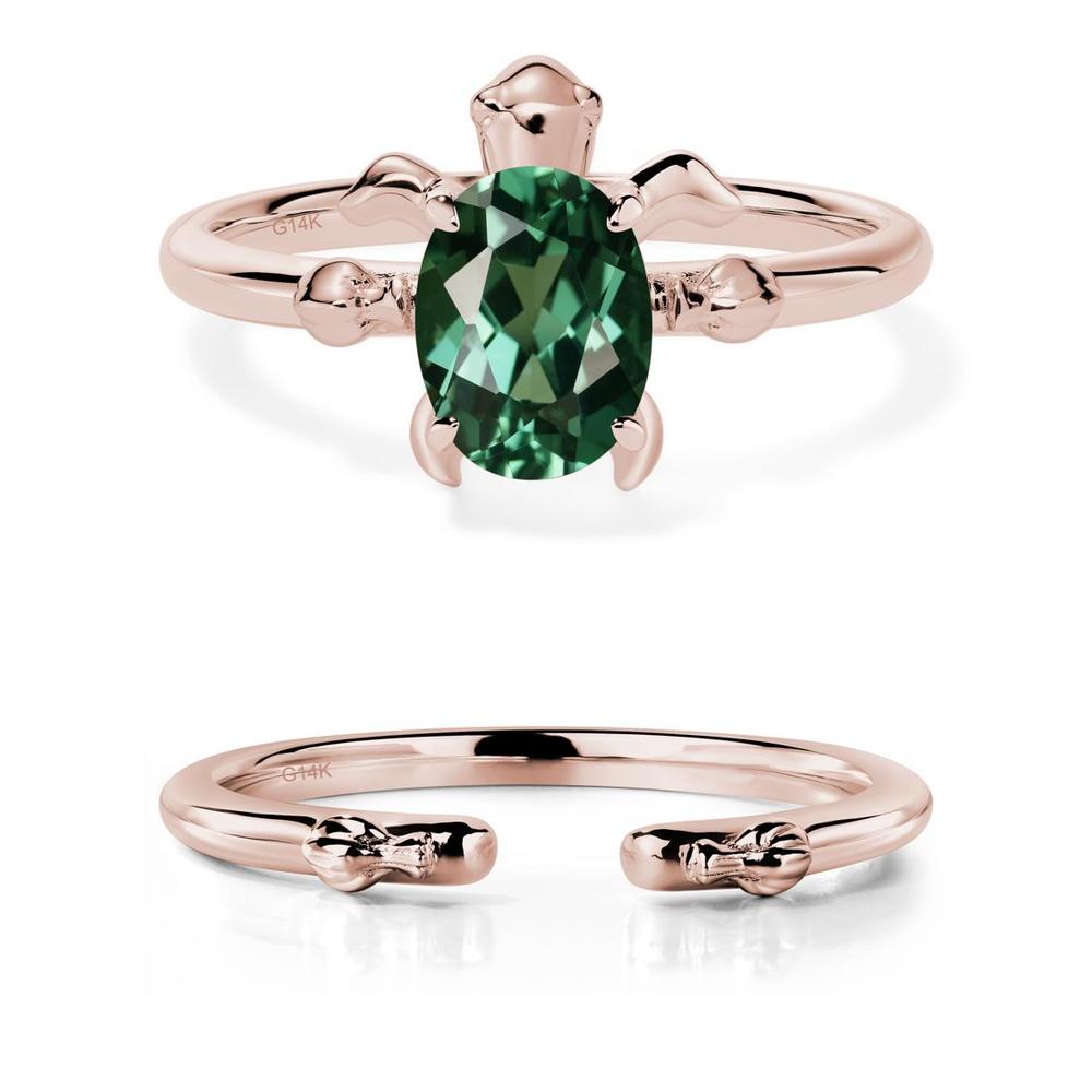 Green Sapphire Turtle Engagement Ring - LUO Jewelry #metal_14k rose gold