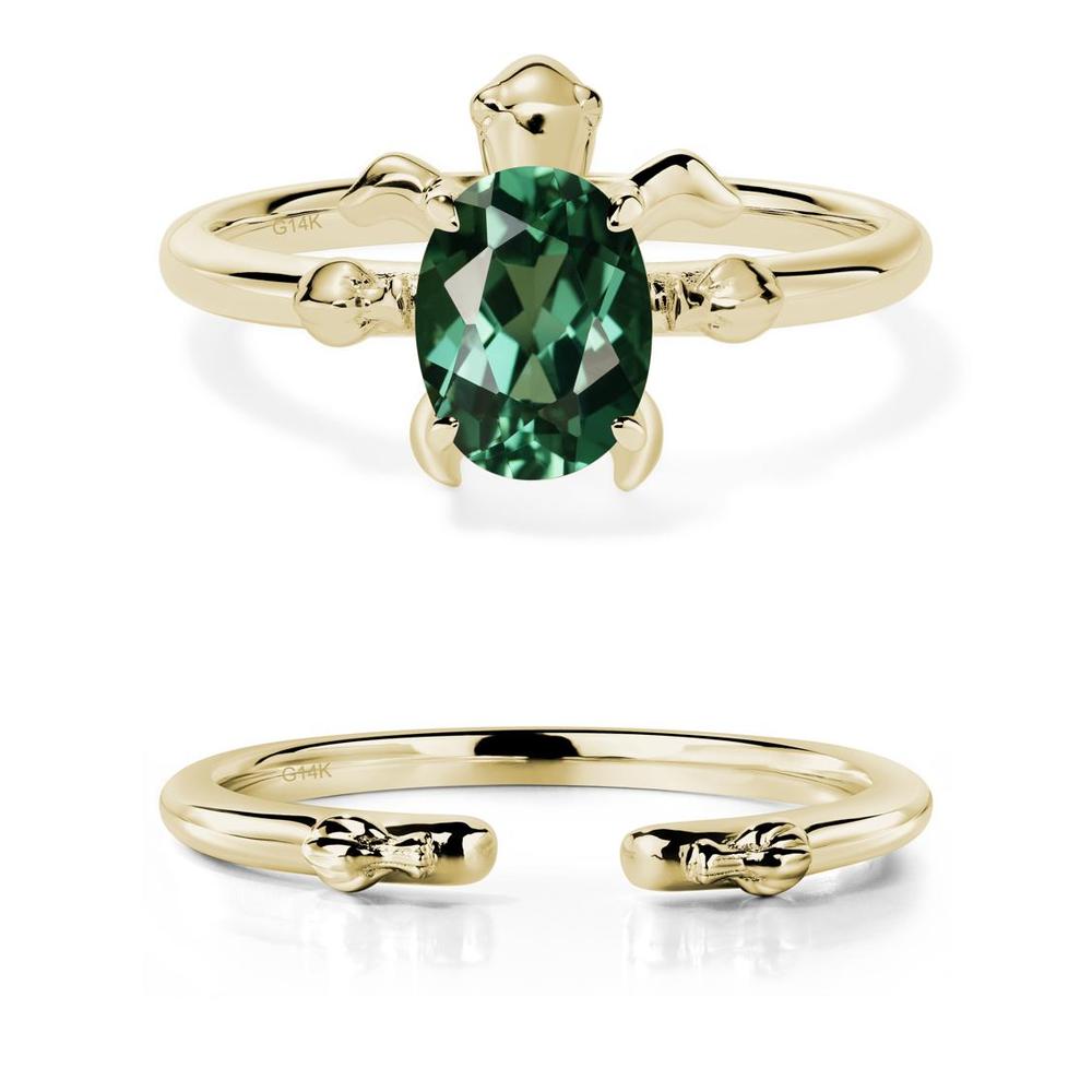 Green Sapphire Turtle Engagement Ring - LUO Jewelry #metal_14k yellow gold