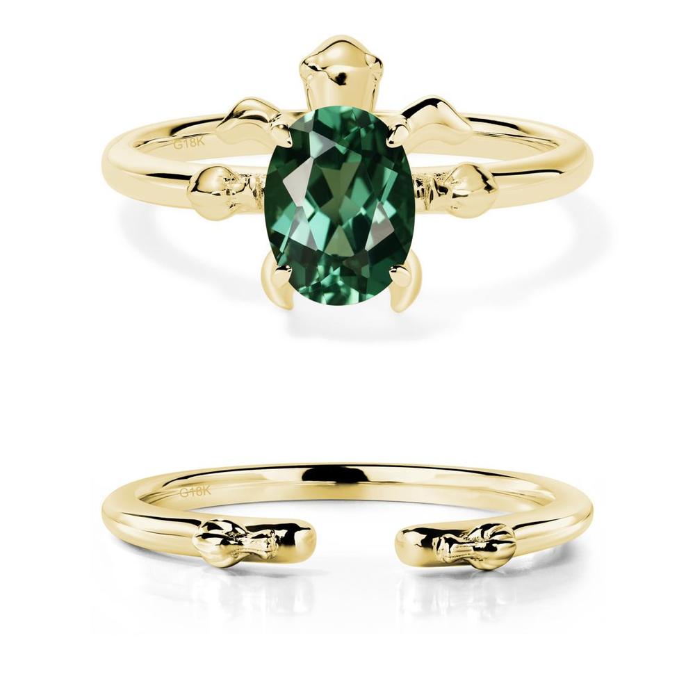 Green Sapphire Turtle Engagement Ring - LUO Jewelry #metal_18k yellow gold