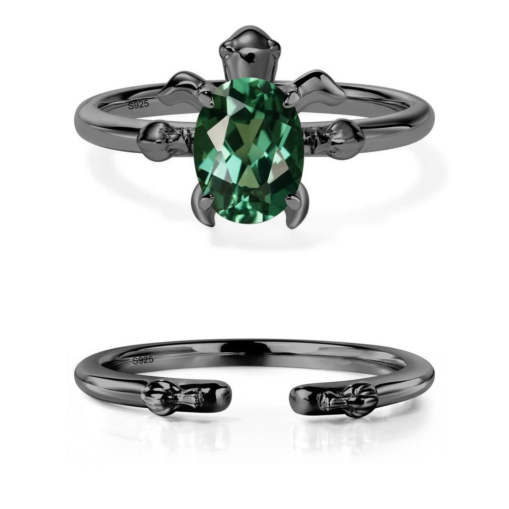 Green Sapphire Turtle Engagement Ring - LUO Jewelry #metal_black finish sterling silver