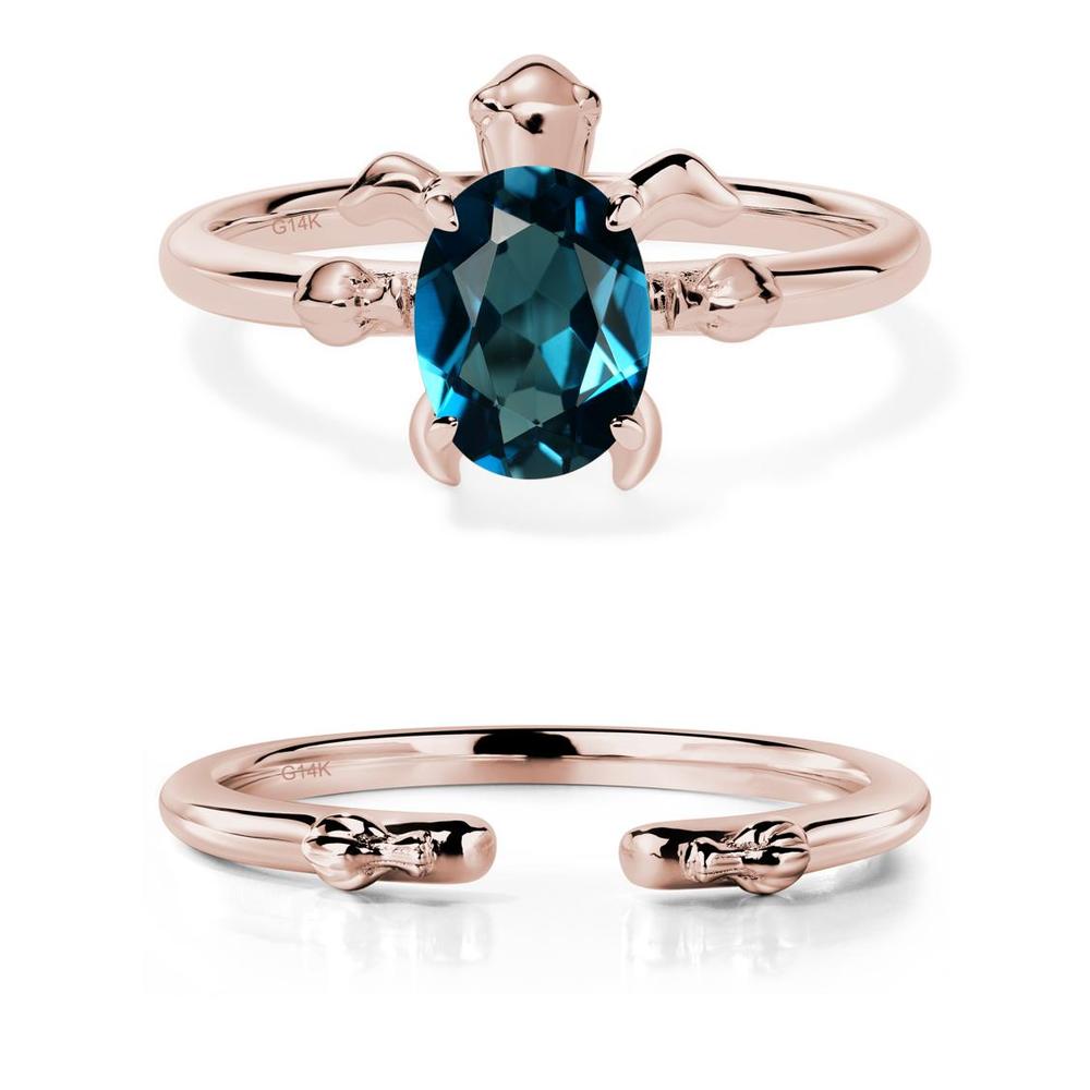 Oval Cut London Blue Topaz Turtle Ring - LUO Jewelry #metal_14k rose gold