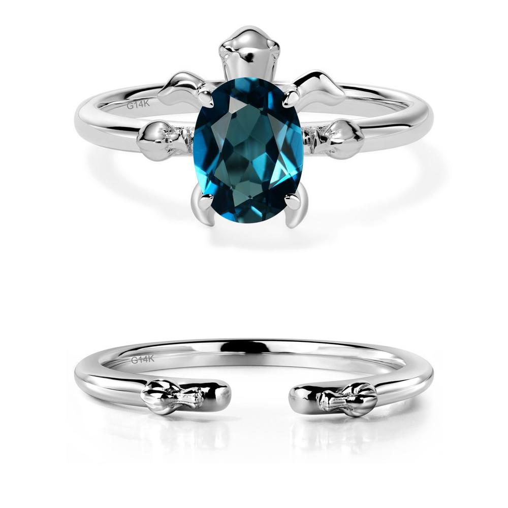 Oval Cut London Blue Topaz Turtle Ring - LUO Jewelry #metal_14k white gold