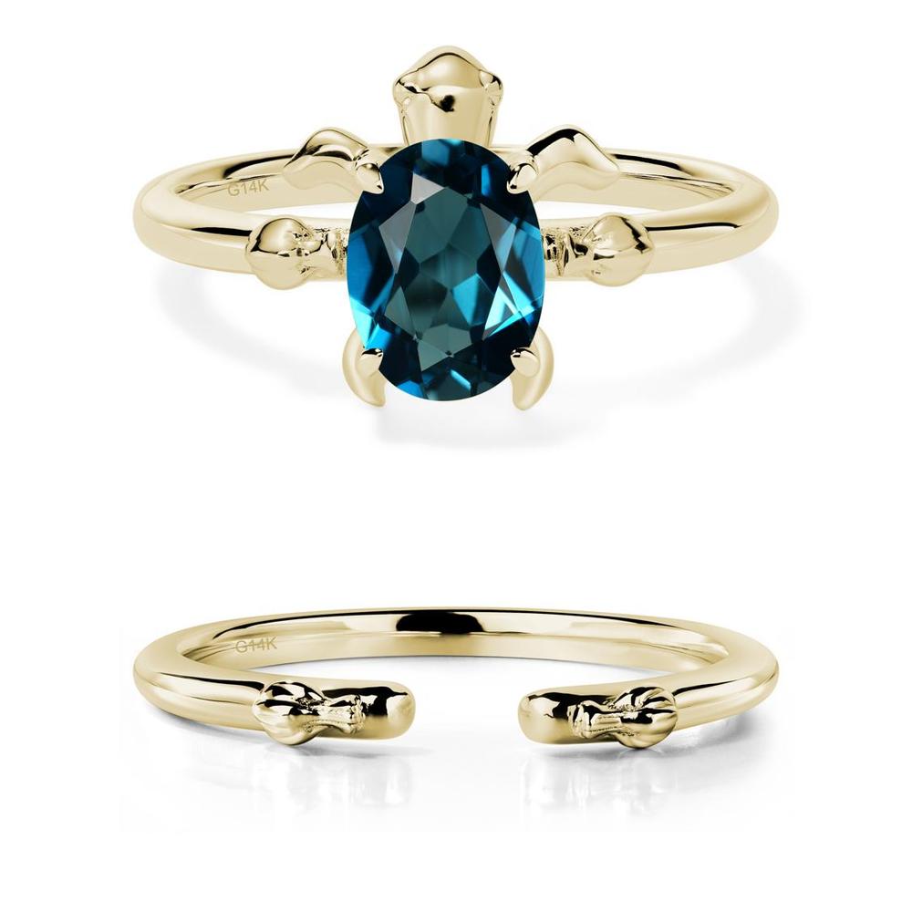 Oval Cut London Blue Topaz Turtle Ring - LUO Jewelry #metal_14k yellow gold