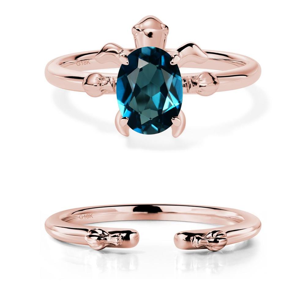 Oval Cut London Blue Topaz Turtle Ring - LUO Jewelry #metal_18k rose gold