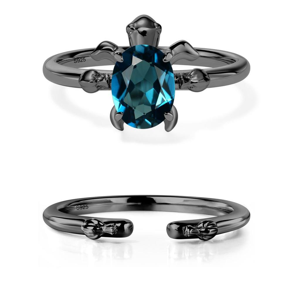 Oval Cut London Blue Topaz Turtle Ring - LUO Jewelry #metal_black finish sterling silver