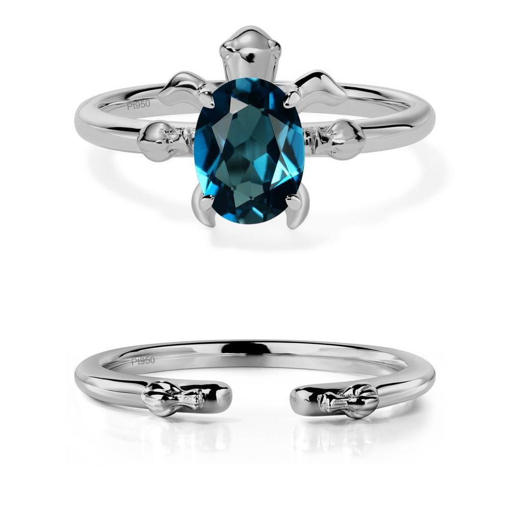 Oval Cut London Blue Topaz Turtle Ring - LUO Jewelry #metal_platinum