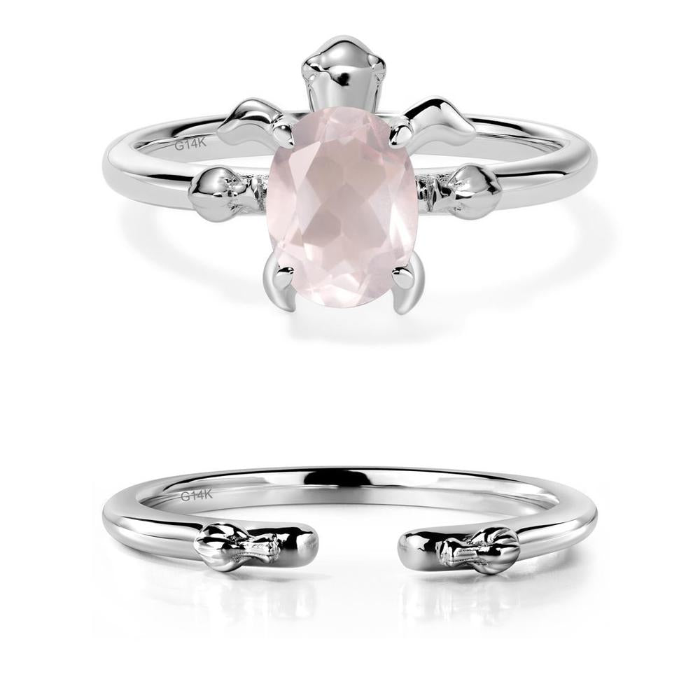 Rose Quartz Turtle Engagement Ring - LUO Jewelry #metal_14k white gold