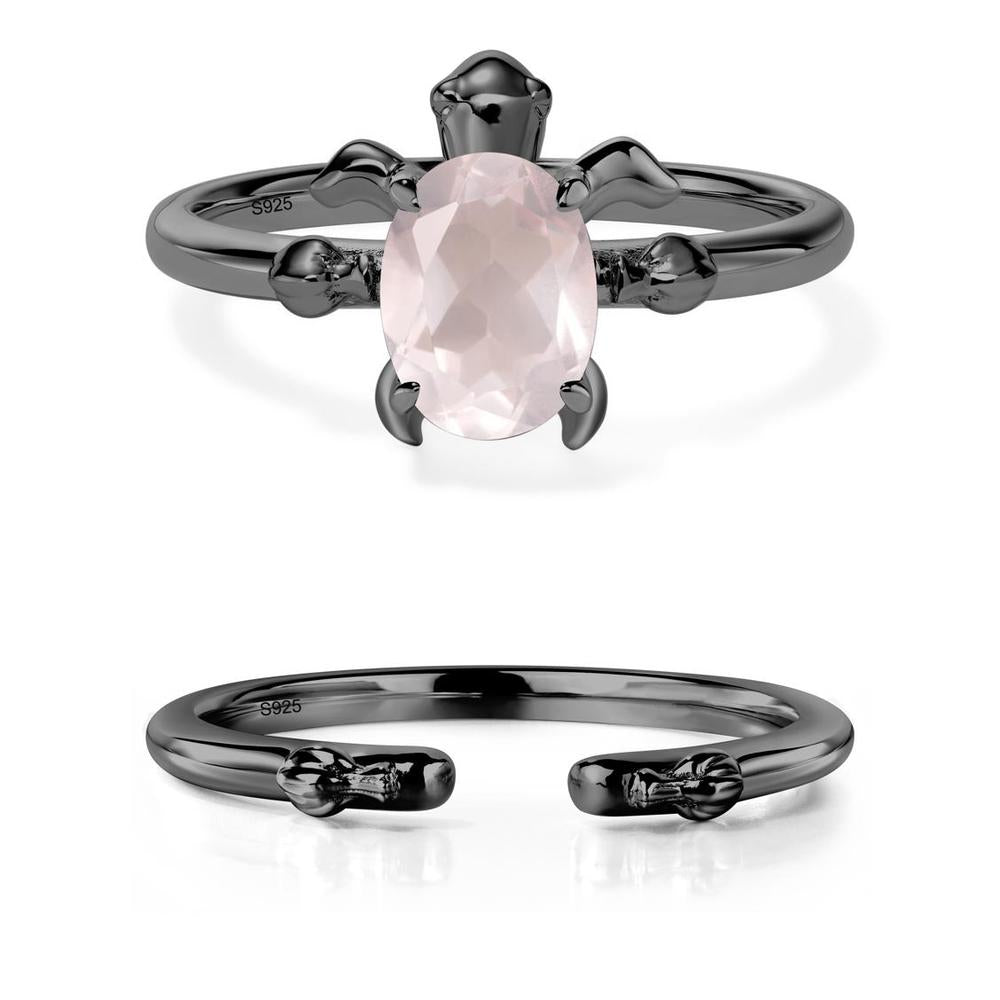 Rose Quartz Turtle Engagement Ring - LUO Jewelry #metal_black finish sterling silver