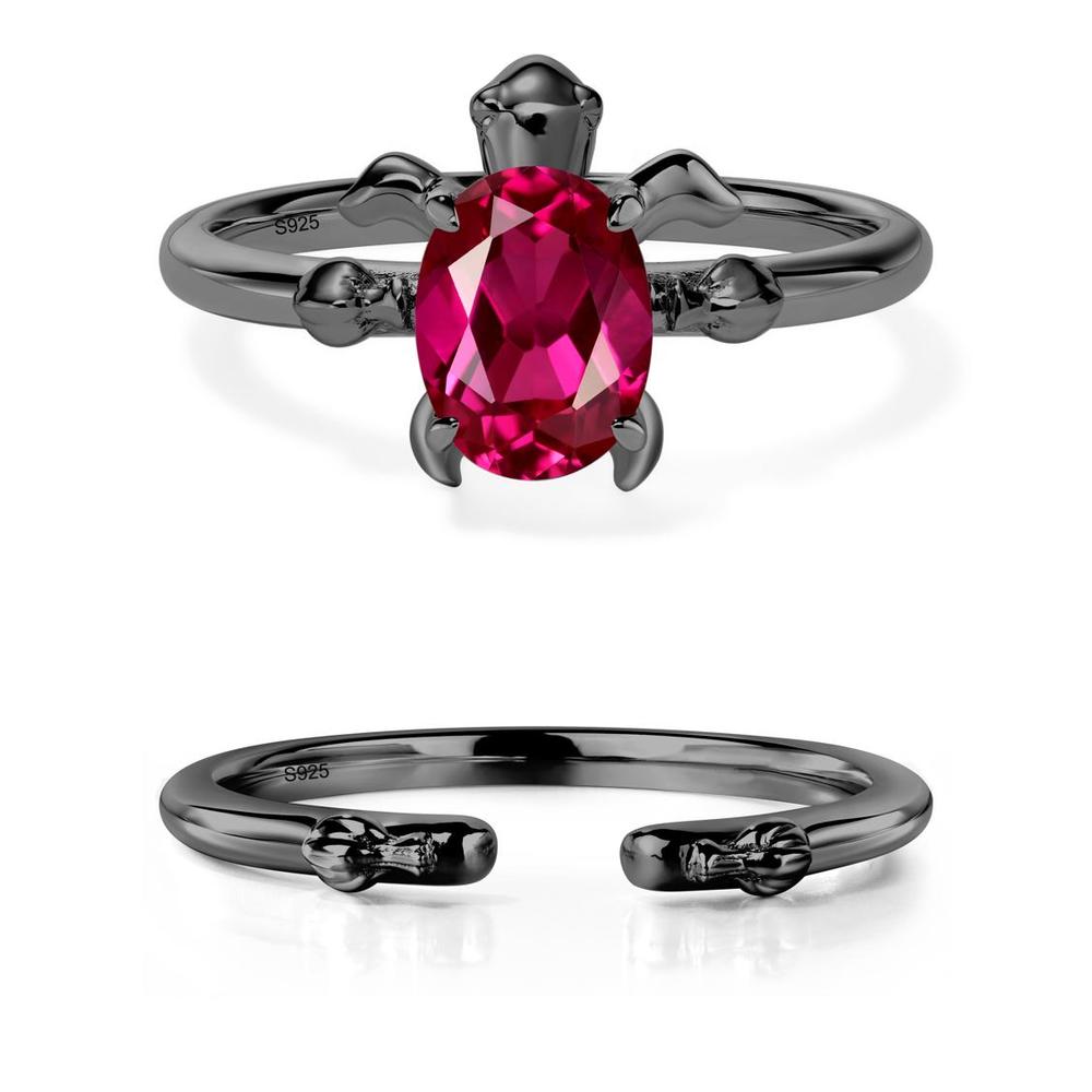 Oval Cut Ruby Turtle Ring - LUO Jewelry #metal_black finish sterling silver