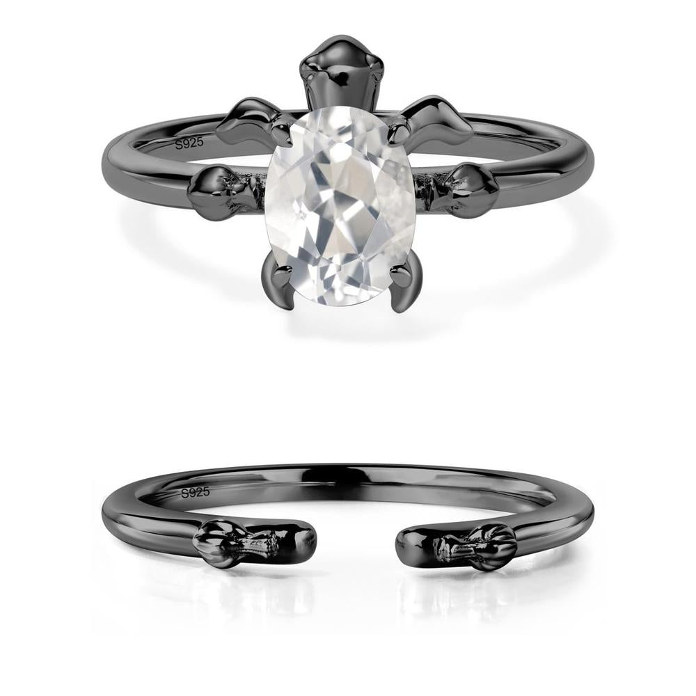 White Topaz Turtle Engagement Ring - LUO Jewelry #metal_black finish sterling silver