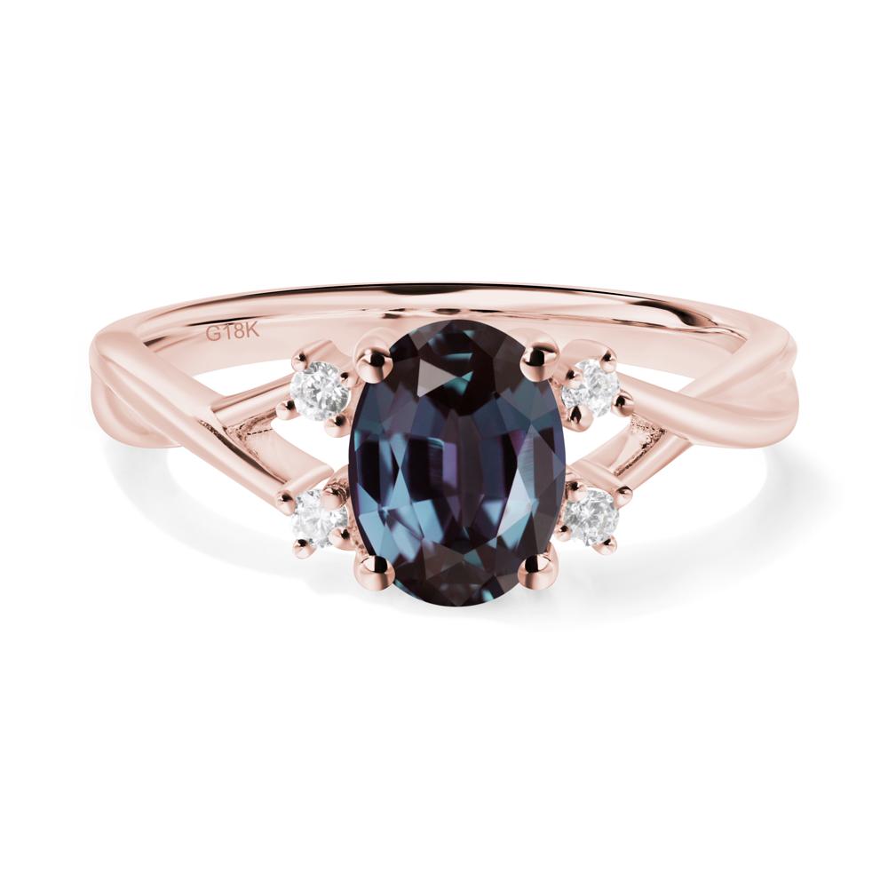 Alexandrite Oval Engagement Ring with Wedding Band - LUO Jewelry #metal_18k rose gold