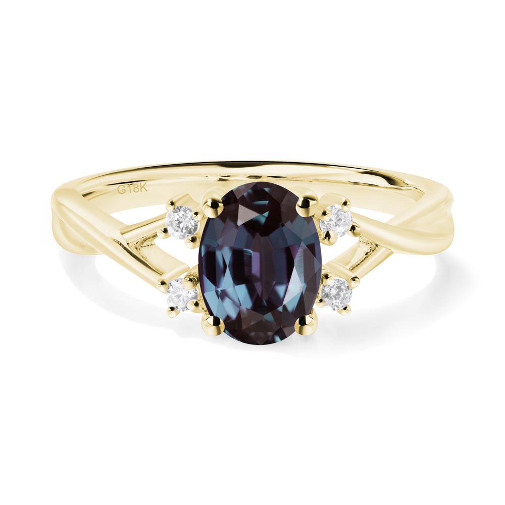 Alexandrite Oval Engagement Ring with Wedding Band - LUO Jewelry #metal_18k yellow gold