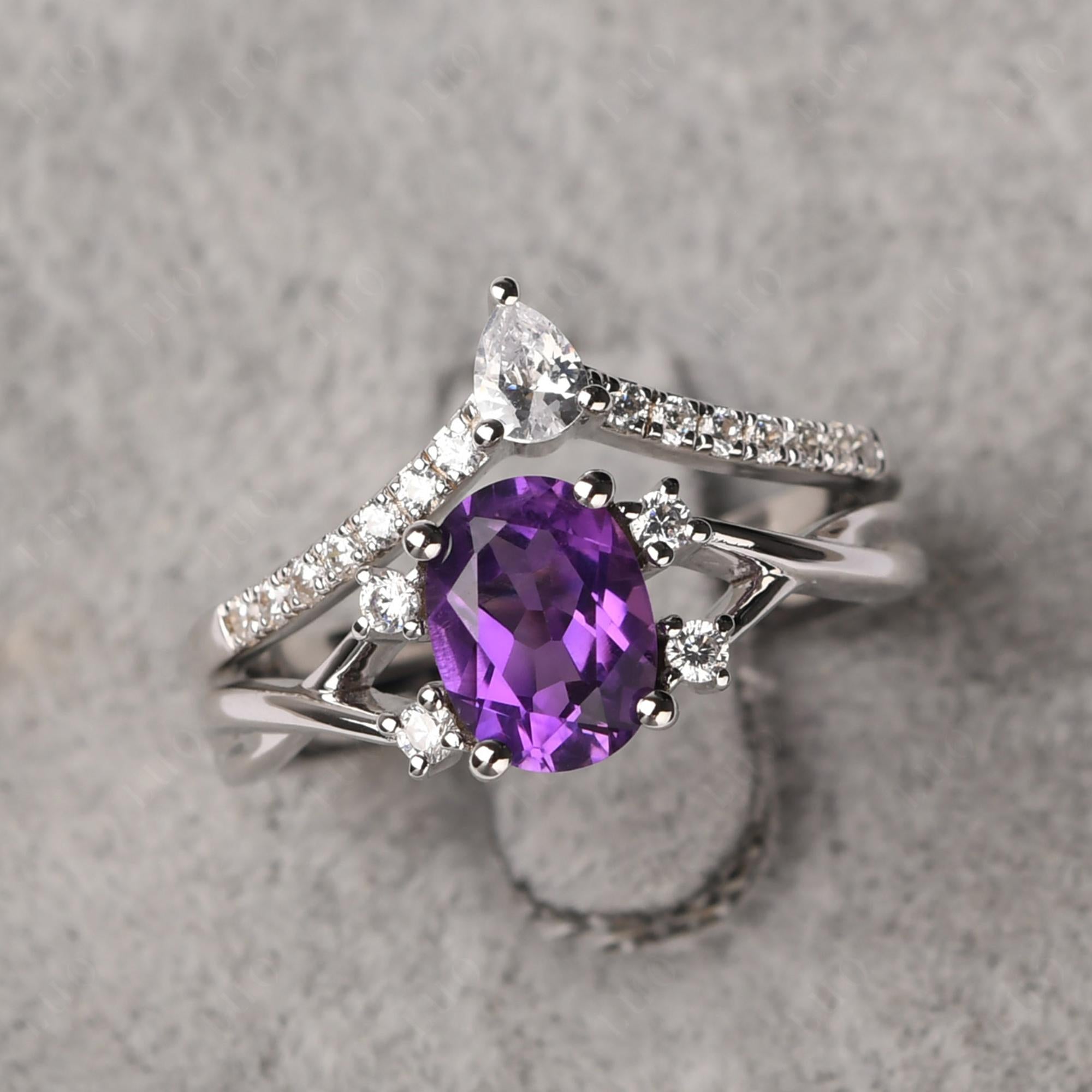 Oval Amethyst Wedding Ring Set - LUO Jewelry 