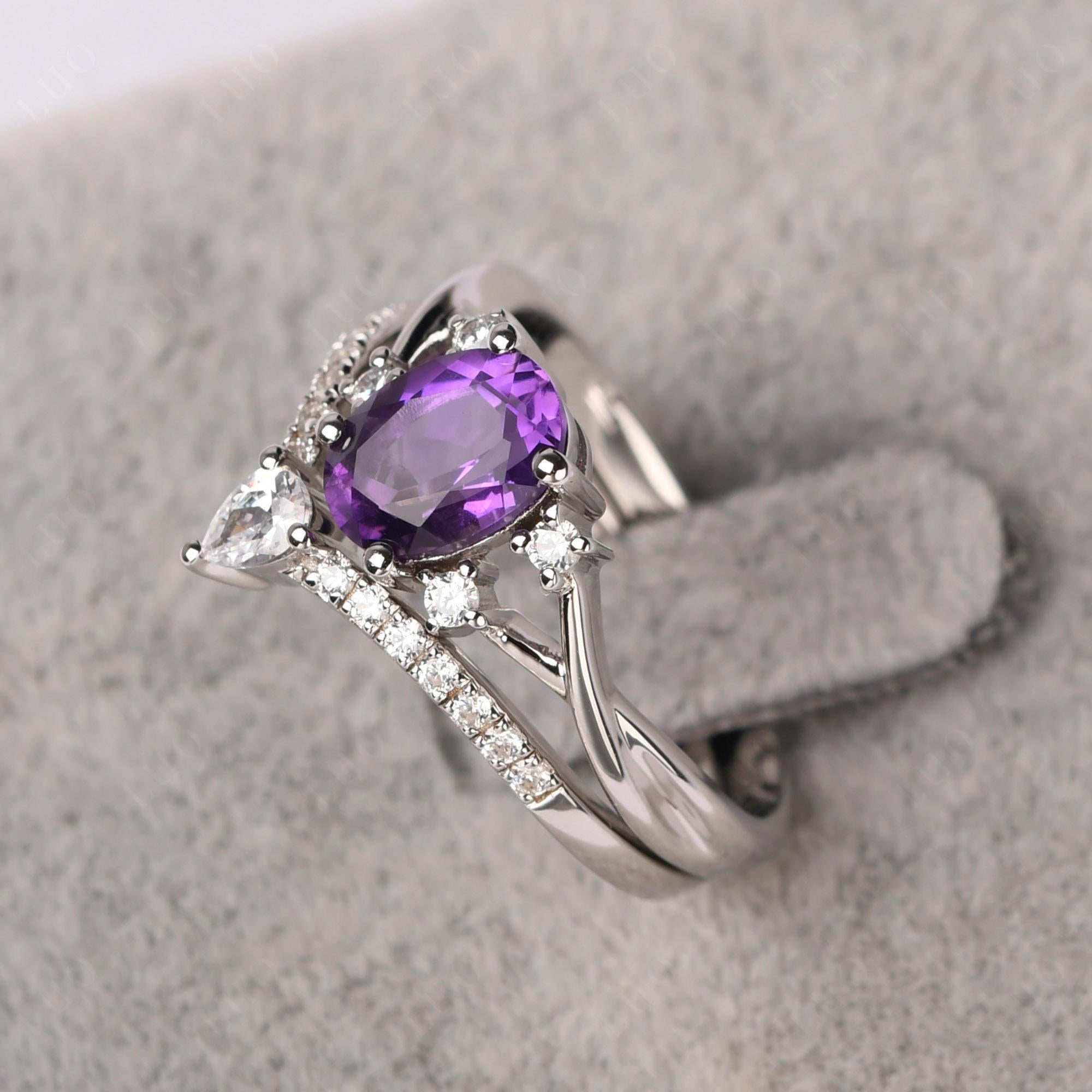 Oval Amethyst Wedding Ring Set - LUO Jewelry 