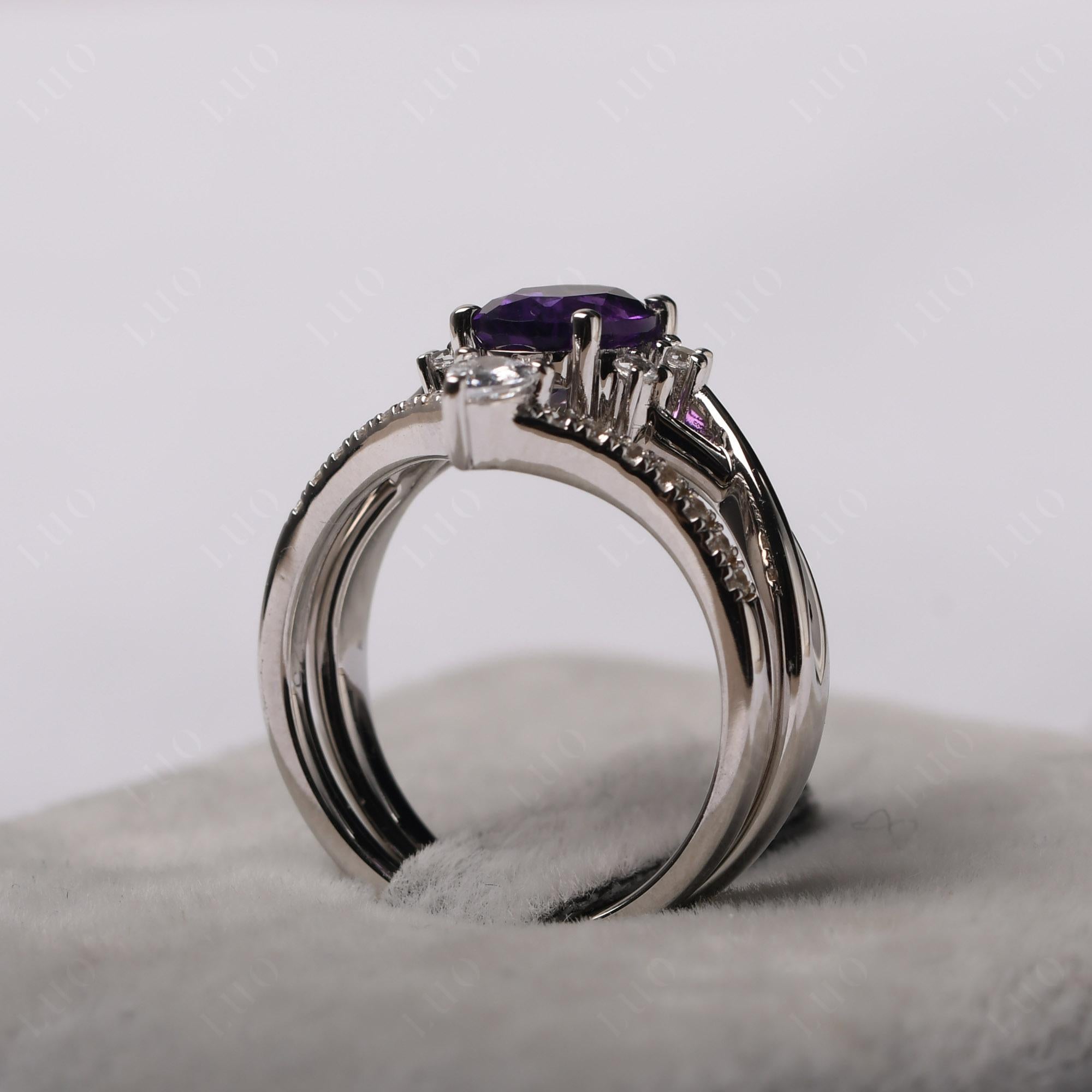 Oval Amethyst Wedding Ring Set - LUO Jewelry 