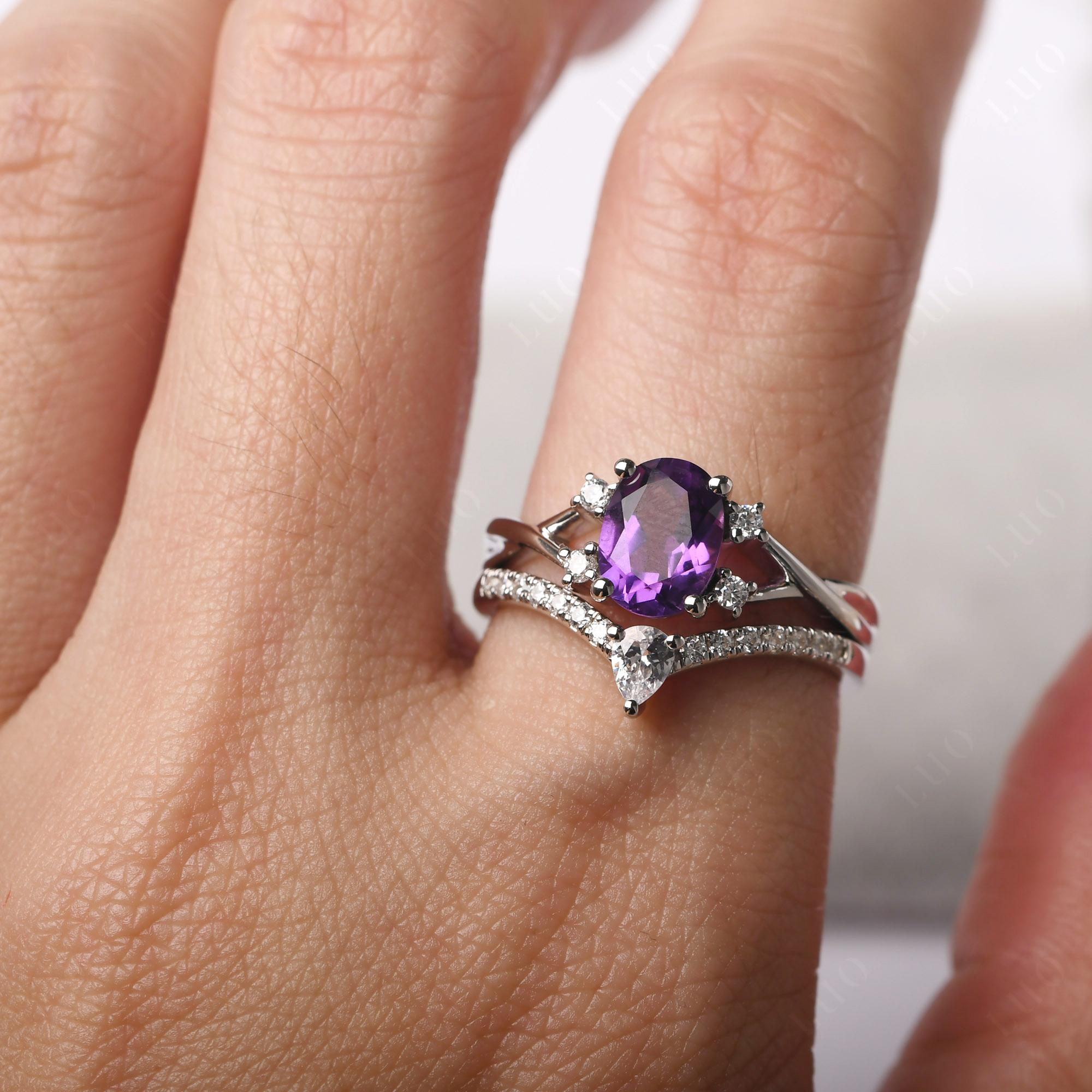 Oval Amethyst Wedding Ring Set - LUO Jewelry 