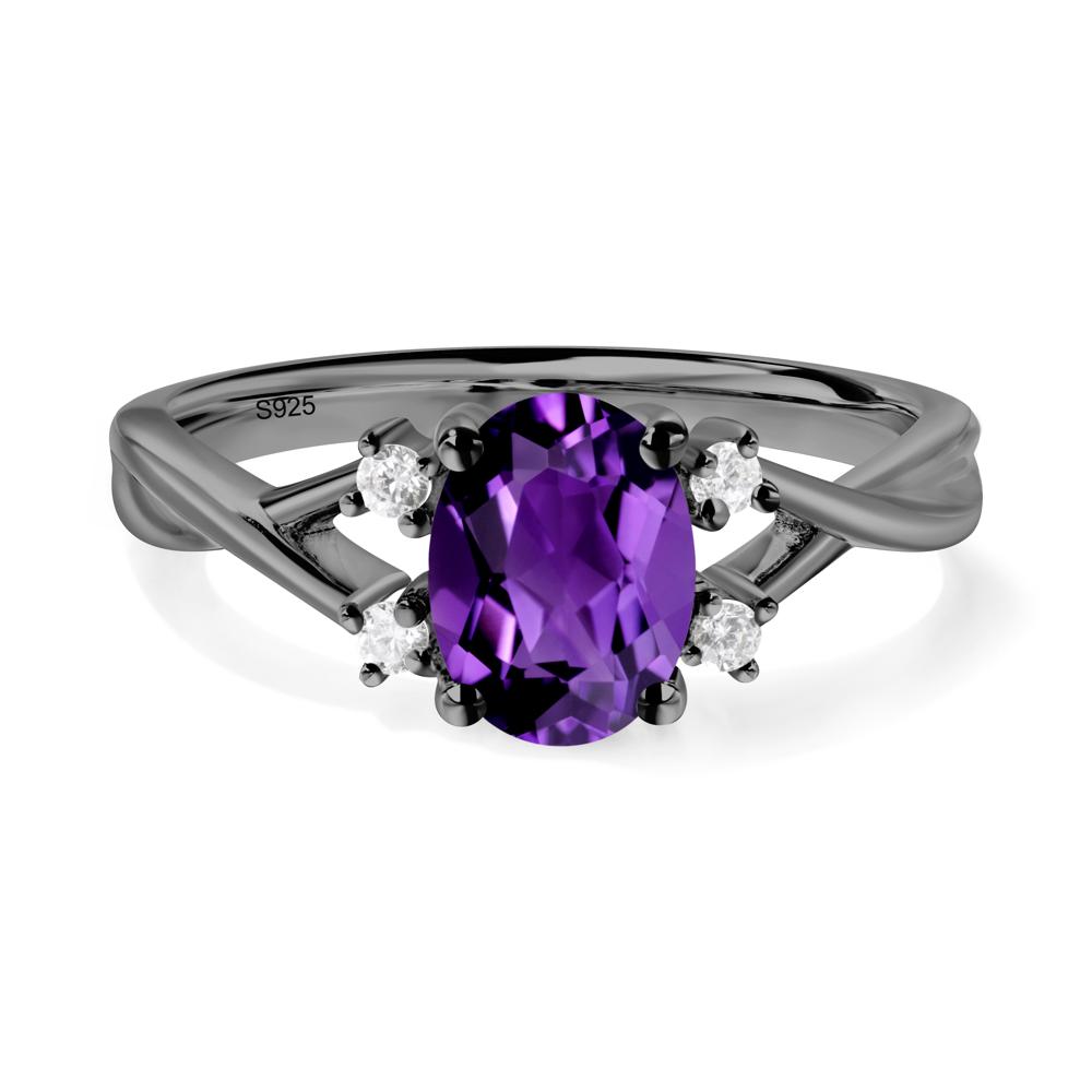 Oval Amethyst Wedding Ring Set - LUO Jewelry #metal_black finish sterling silver