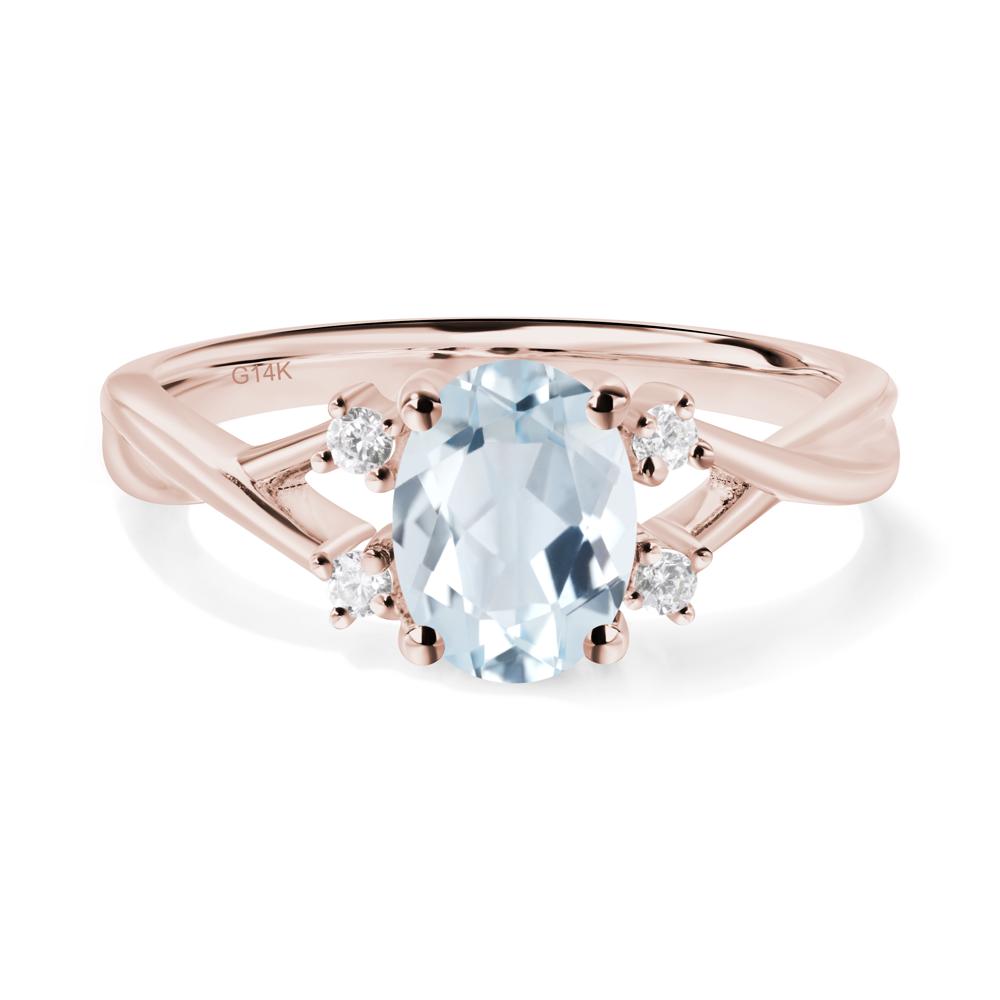 Aquamarine Oval Engagement Ring with Wedding Band - LUO Jewelry #metal_14k rose gold