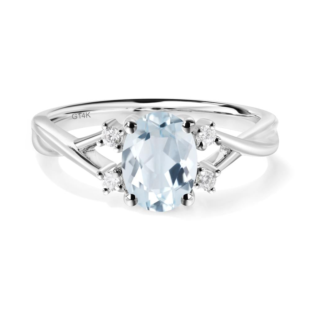 Aquamarine Oval Engagement Ring with Wedding Band - LUO Jewelry #metal_14k white gold