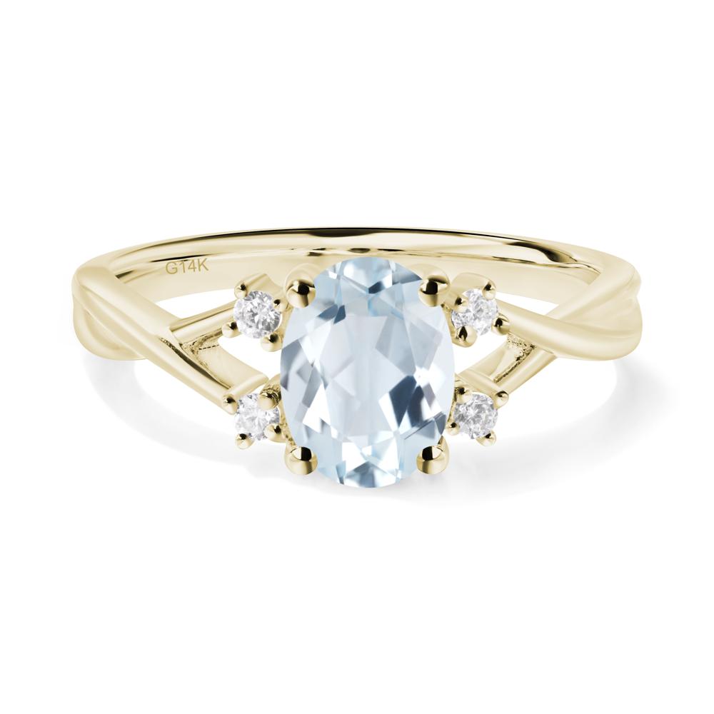 Aquamarine Oval Engagement Ring with Wedding Band - LUO Jewelry #metal_14k yellow gold