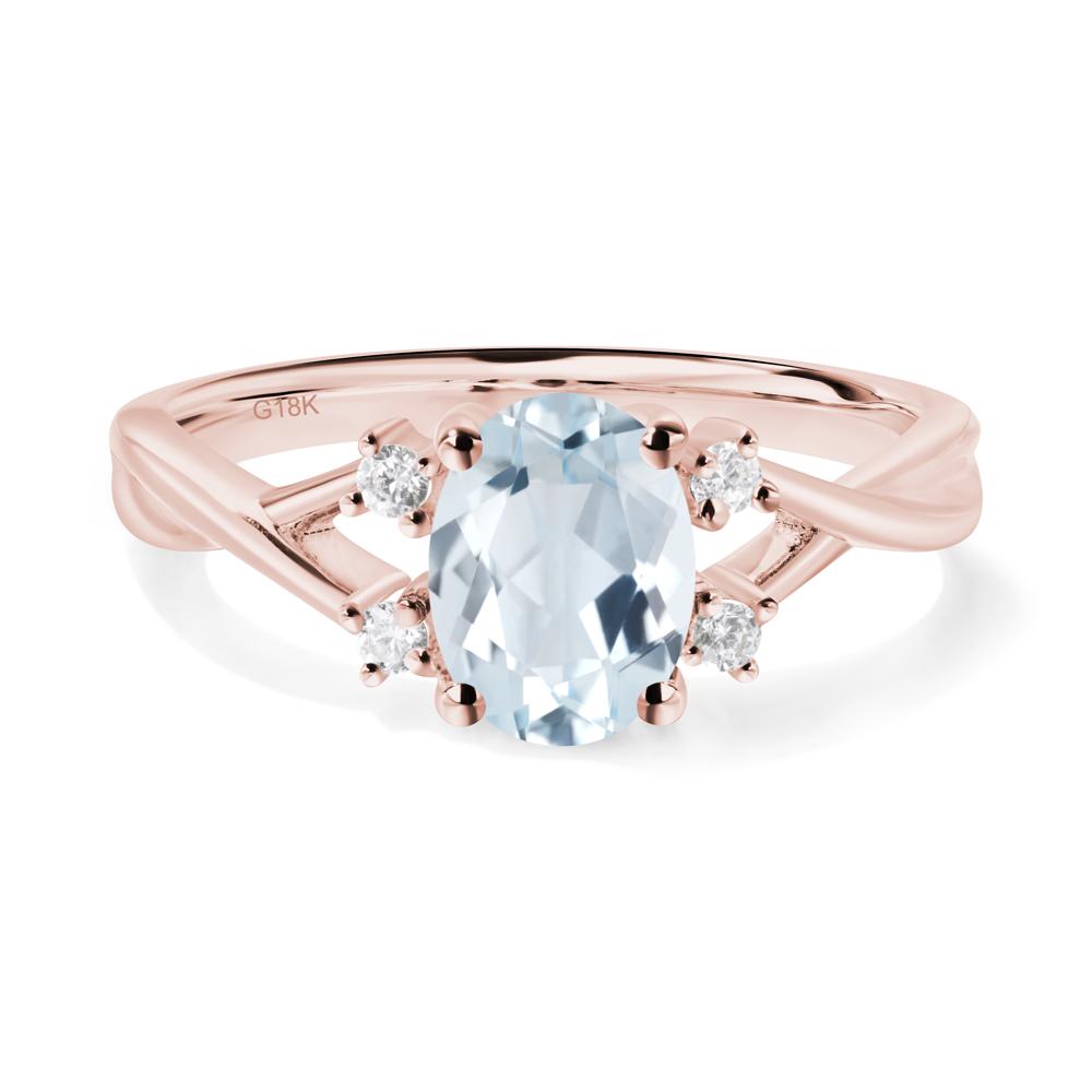 Aquamarine Oval Engagement Ring with Wedding Band - LUO Jewelry #metal_18k rose gold