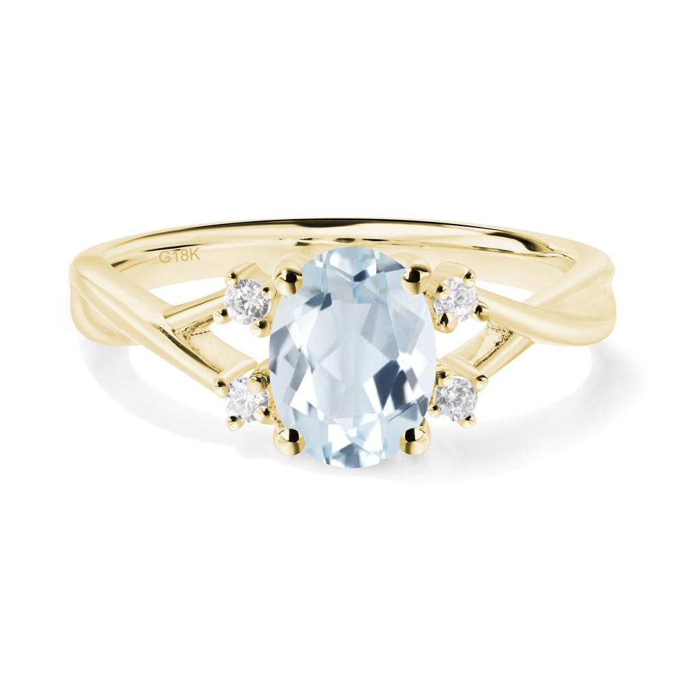 Aquamarine Oval Engagement Ring with Wedding Band - LUO Jewelry #metal_18k yellow gold