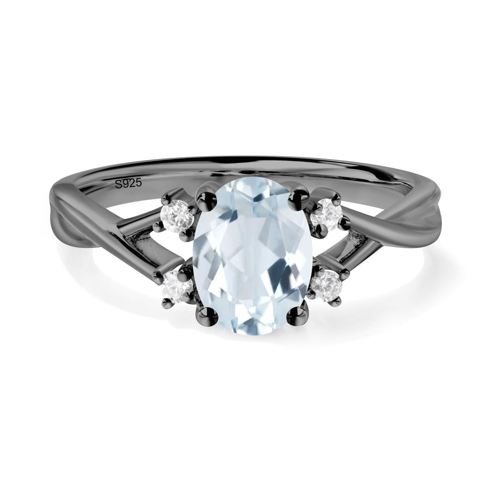 Aquamarine Oval Engagement Ring with Wedding Band - LUO Jewelry #metal_black finish sterling silver