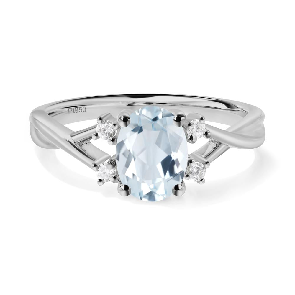 Aquamarine Oval Engagement Ring with Wedding Band - LUO Jewelry #metal_platinum