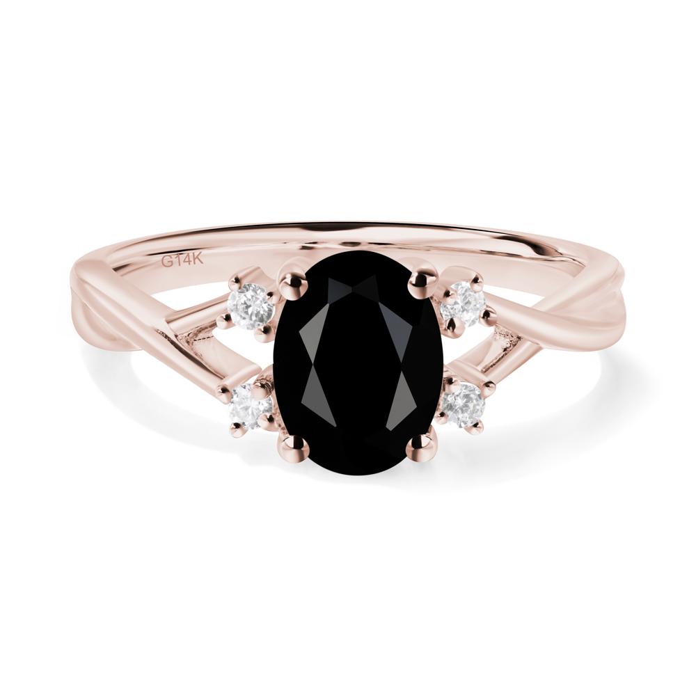 Oval Black Spinel Wedding Ring Set - LUO Jewelry #metal_14k rose gold