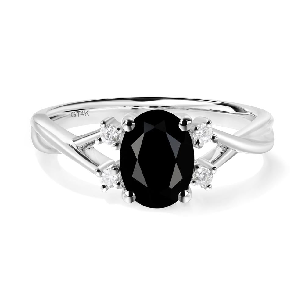 Oval Black Spinel Wedding Ring Set - LUO Jewelry #metal_14k white gold